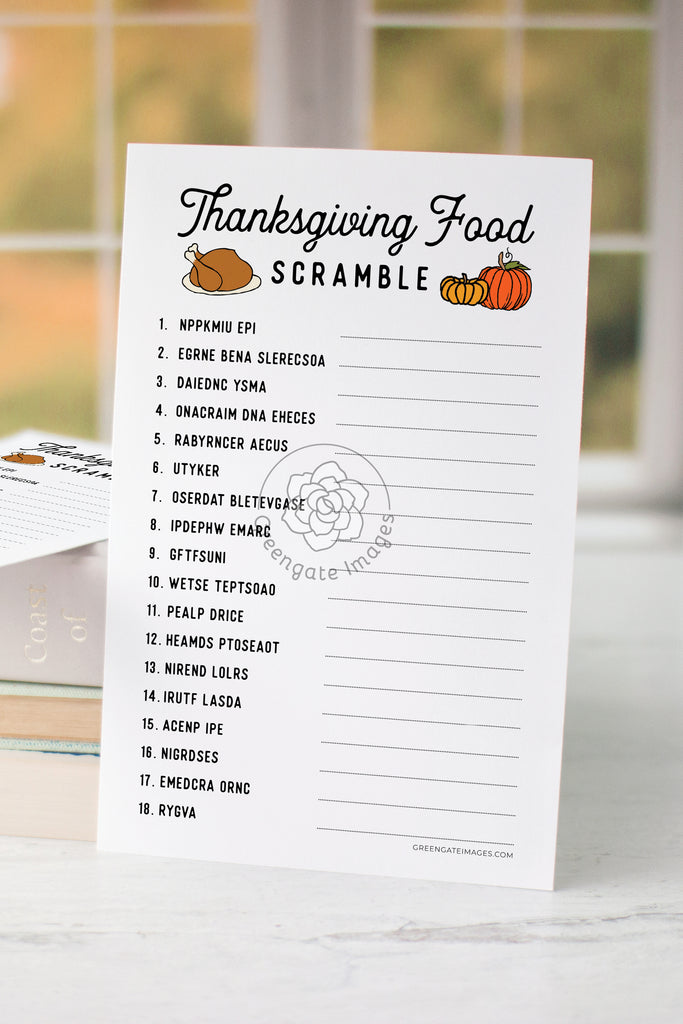 Thanksgiving food word scramble â greengate images