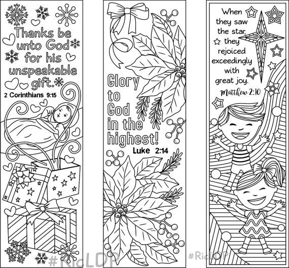 Christmas coloring bookmarks with bible verses and without texts cute markers for the yuletide season digital download