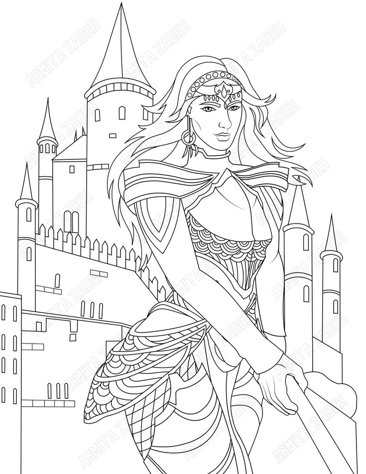 Powerful amazon warrior alkaia coloring page