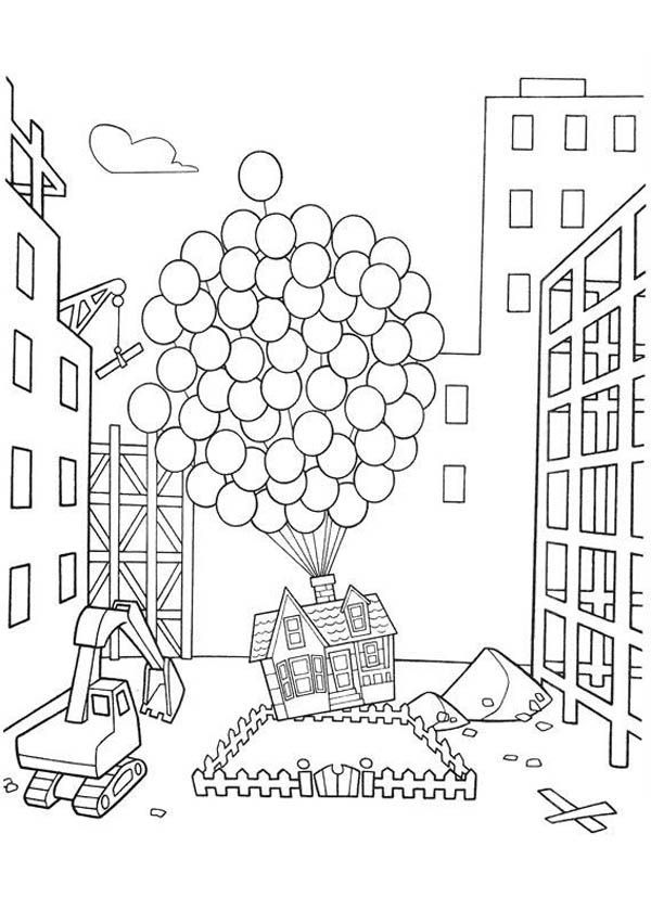 Amazing flying house in disney up coloring page
