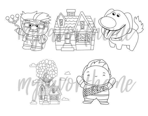 Ballon house up coloring page for favor box favor box