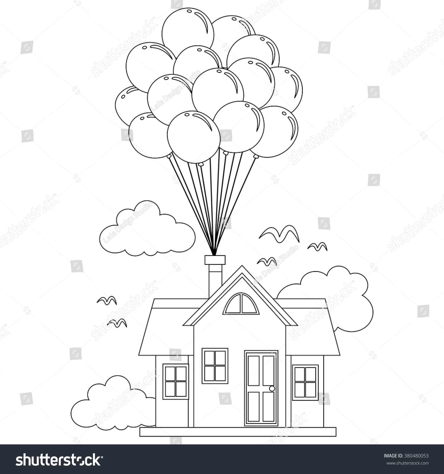 Coloring book outlined house balloon stock vector royalty free