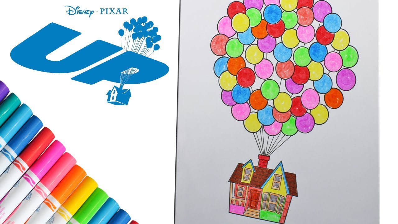 Coloring disney pixar up house speed coloring book page tie lapse with arkers