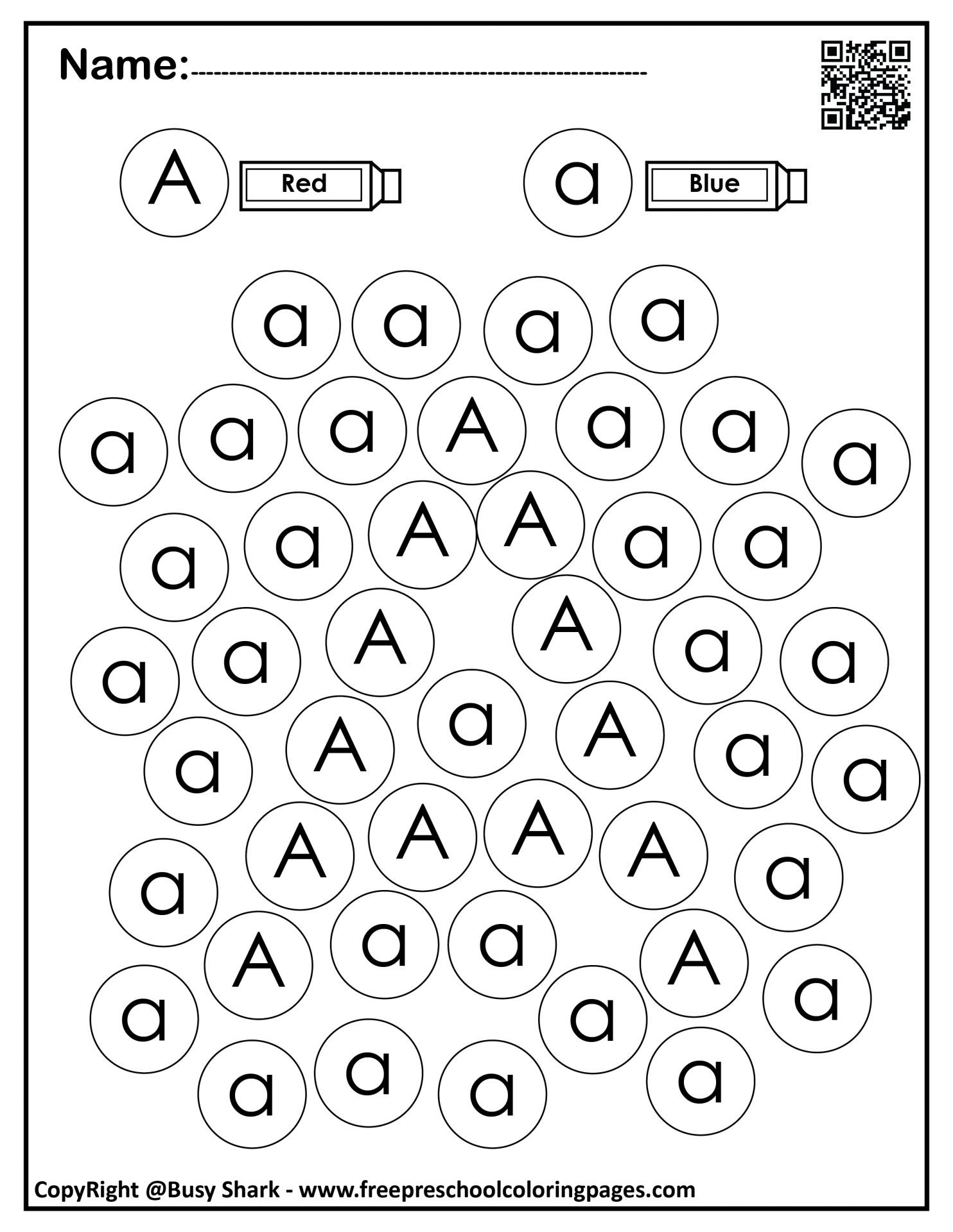 Letter a dot markers free coloring pages
