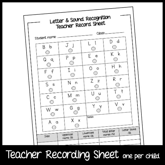 Uppercase lowercase sound recognition assessment with parent munication made by teachers