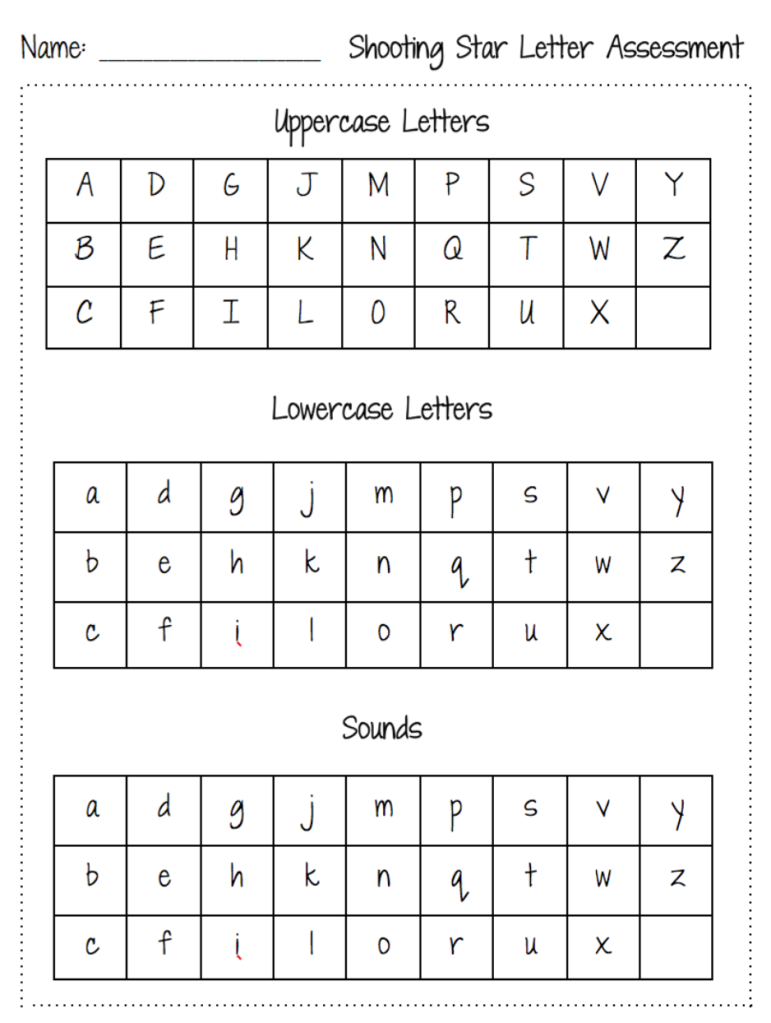 Alphabet assessment â kinder kid at heart