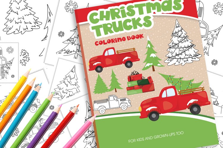 Christmas trees and trucks coloring book
