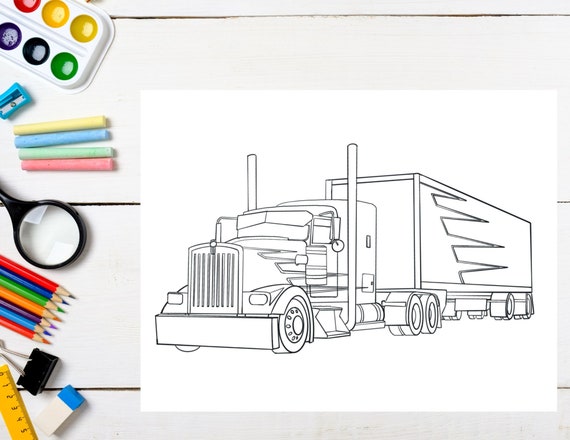 Bundle printable fun big rig semi truck coloring pages big rig colouring pages digital downloadable activities for kids