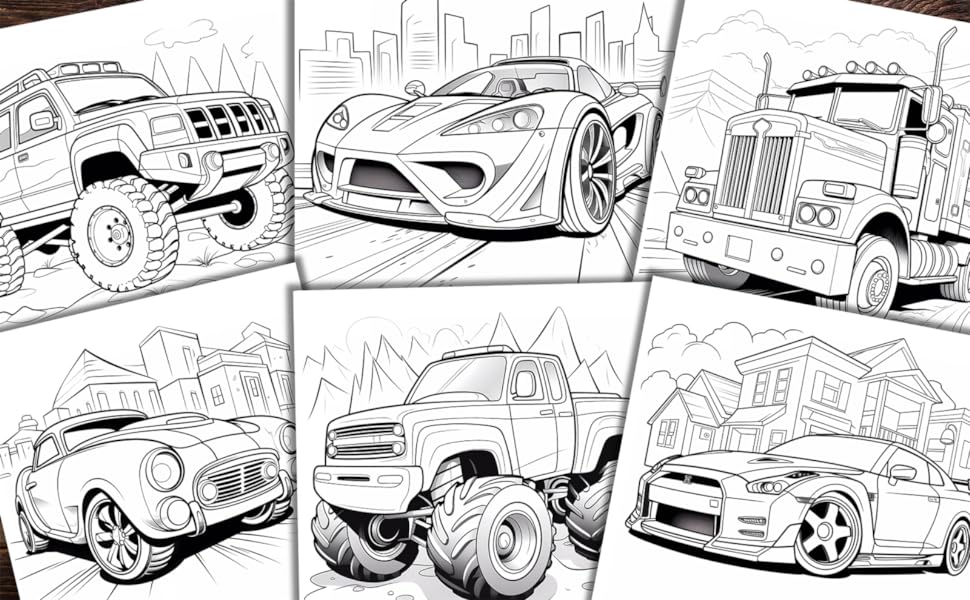 Cars and trucks coloring book muscle classic sports cars trailer monster trucks coloring book for adults and kids of all ages