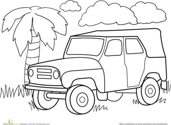 Color a car jungle jeep worksheet education easy drawings for kids truck coloring pages jeep