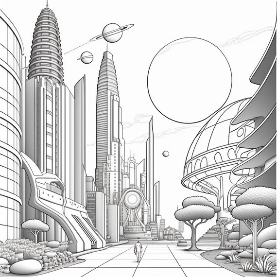 Futuristic city coloring pages download now