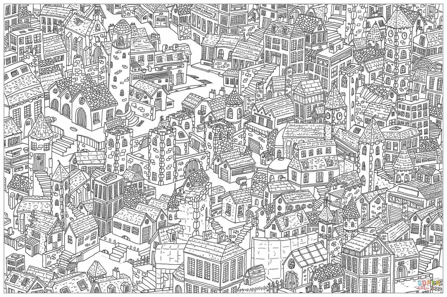 City doodle coloring page free printable coloring pages
