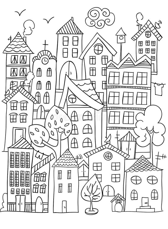 City coloring page stock vector illustration of fountain