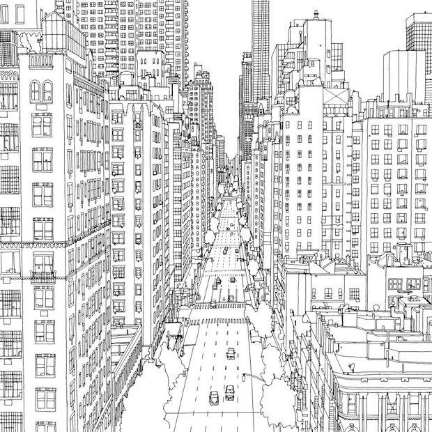 Fantastic cities is a coloring book for grown