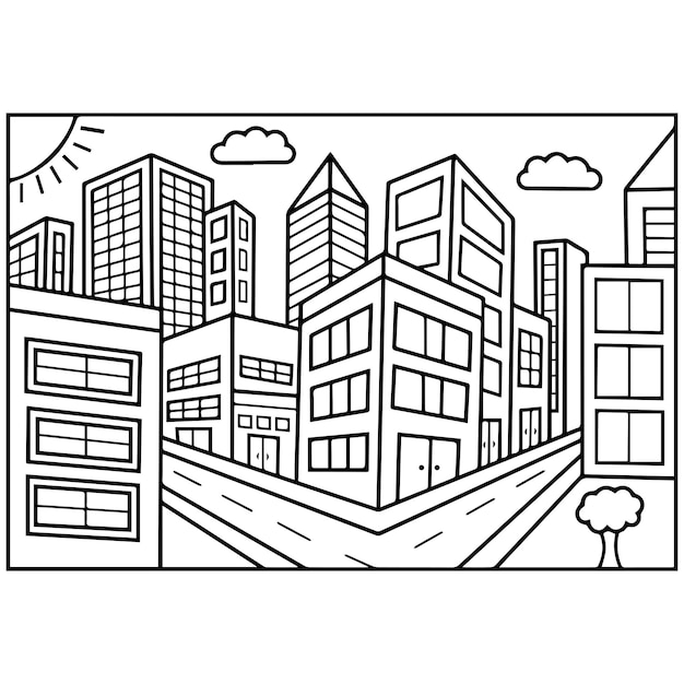 Premium vector city coloring page for kids vector illustration eps and image