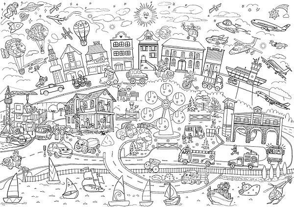 Printable coloring pages for children poster transport city line art illustration greeting card by olha zolotnyk