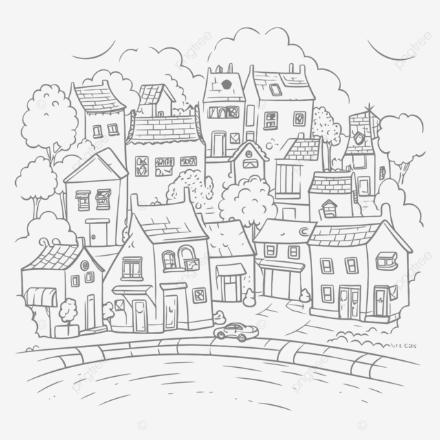 Houses coloring pages and city coloring sheet for kids outline sketch drawing vector city drawing house drawing wing drawing png and vector with transparent background for free download