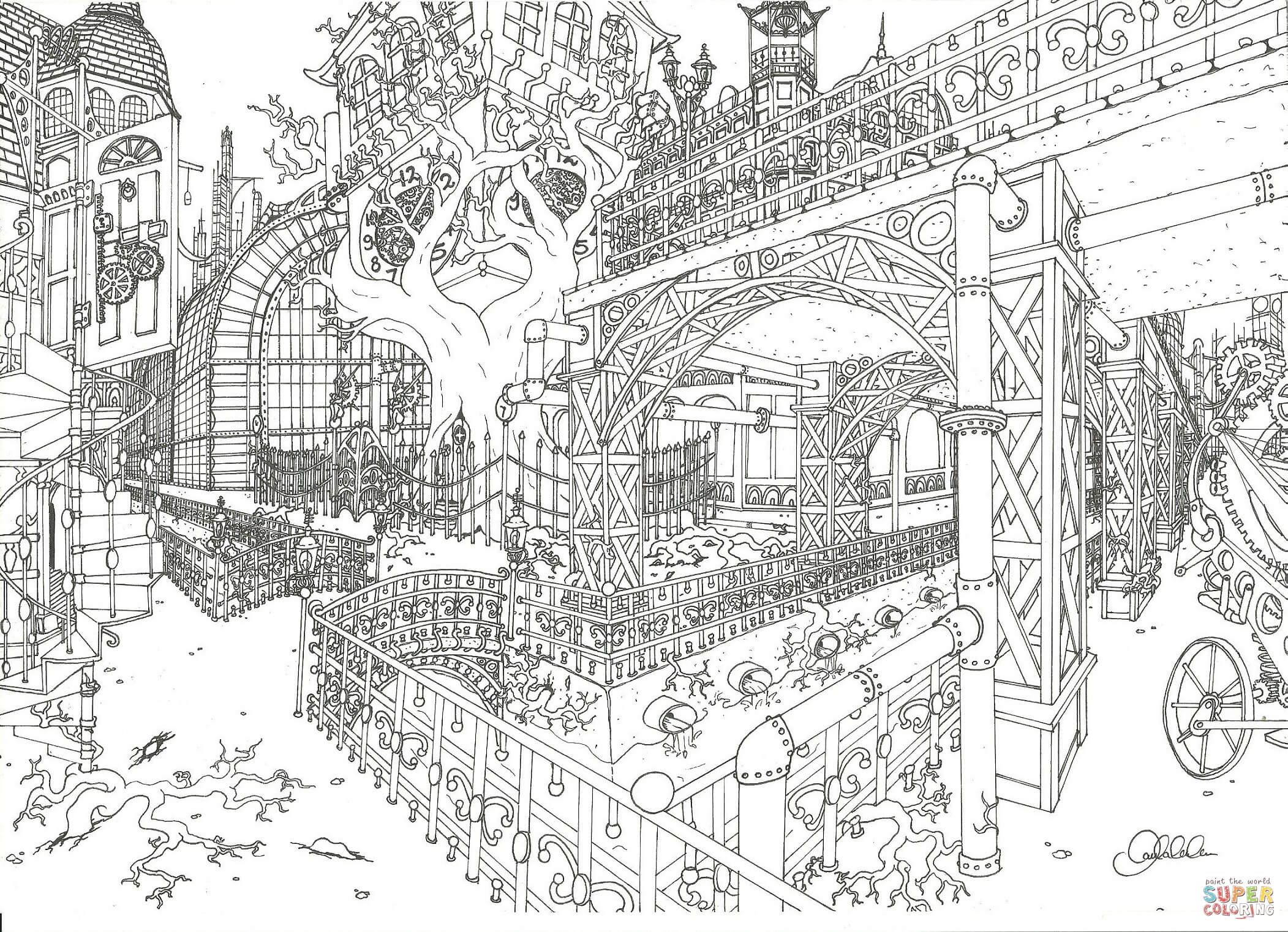 City coloring pages to download and print for free steampunk coloring steampunk city coloring pages for grown ups