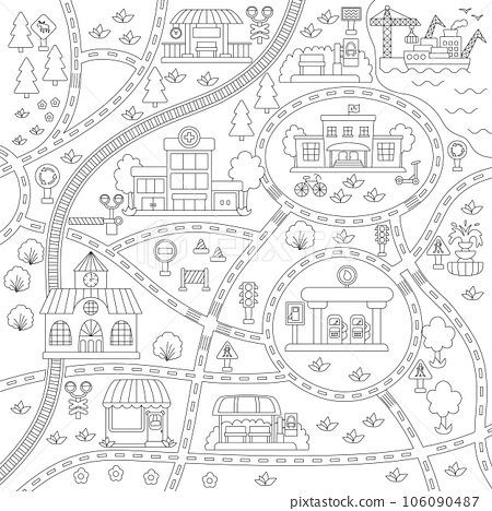 City black and white transport map square line
