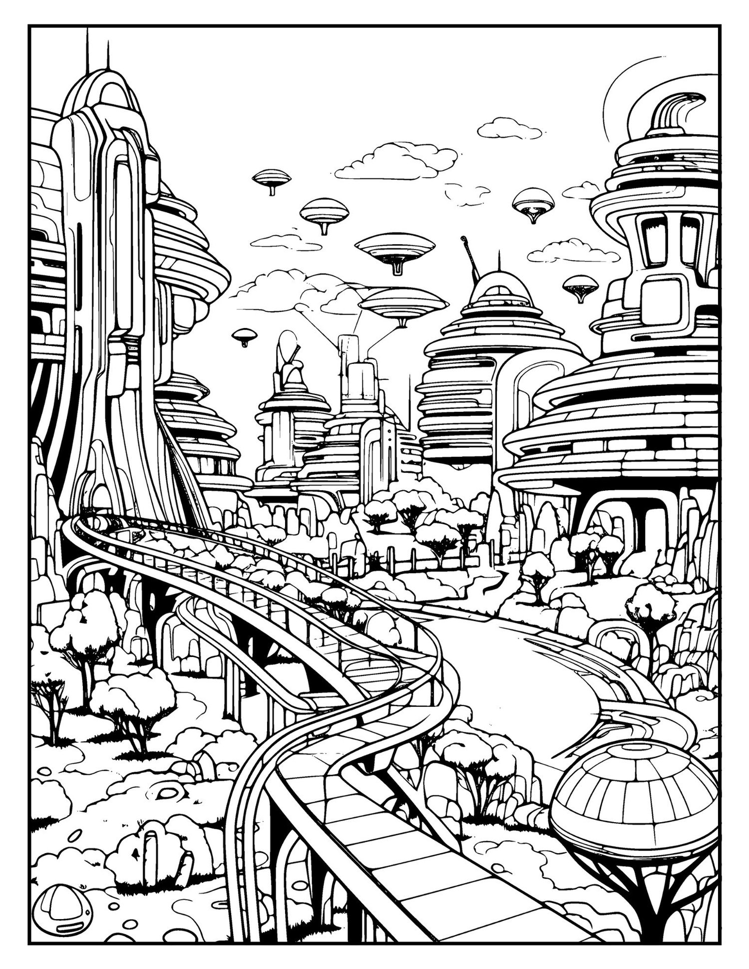 Futuristic city coloring pages