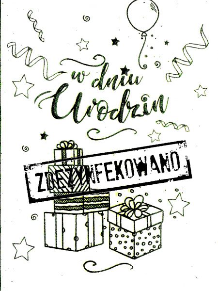 Kartka z zabawna grafika o pandemii poczta kartkowa