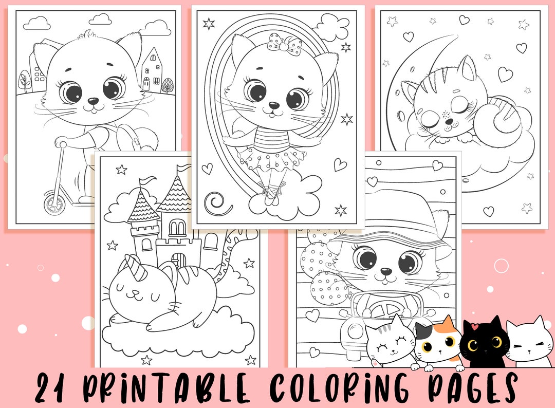 Kitten coloring pages printable kitten coloring pages for kids boys girls teens kittencat birthday party activity instant download