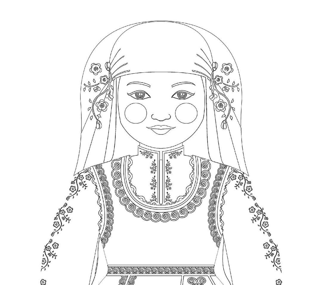 Bulgarian coloring sheet printable file traditional folk dress matryoshka doll