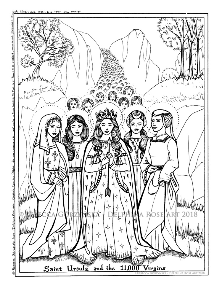 St ursula and the virgins â catholic coloring page â delphina rose art