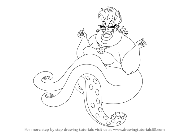How to draw ursula from the little mermaid the little mermaid step by step