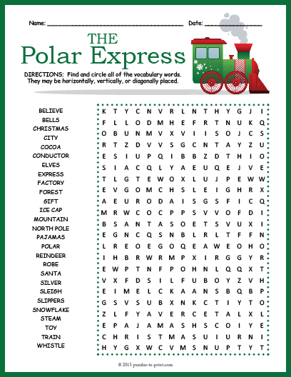 The polar express word search puzzle worksheet activity made by teachers