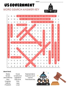 Us government word search with answer key by stokes scholars tpt