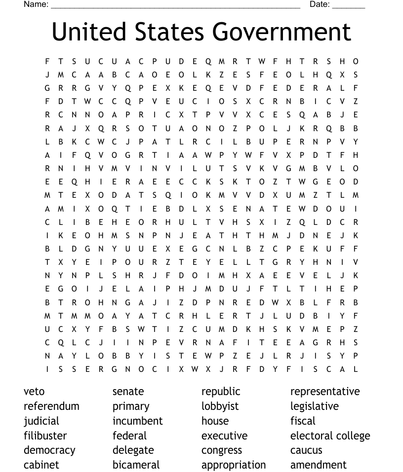 United states government word search