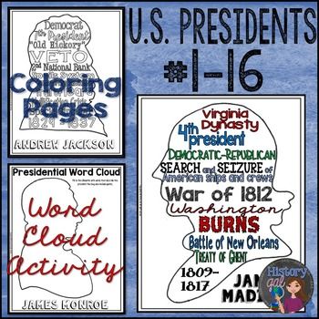 Us presidents word cloud activities bundle