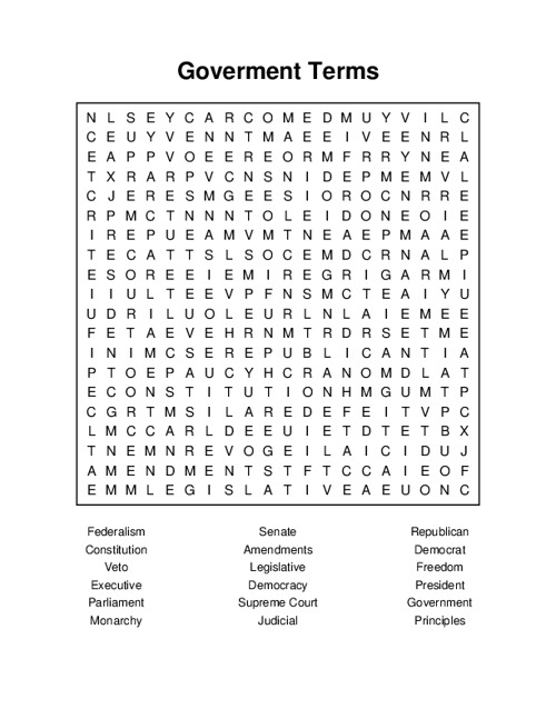 Goverment terms word search