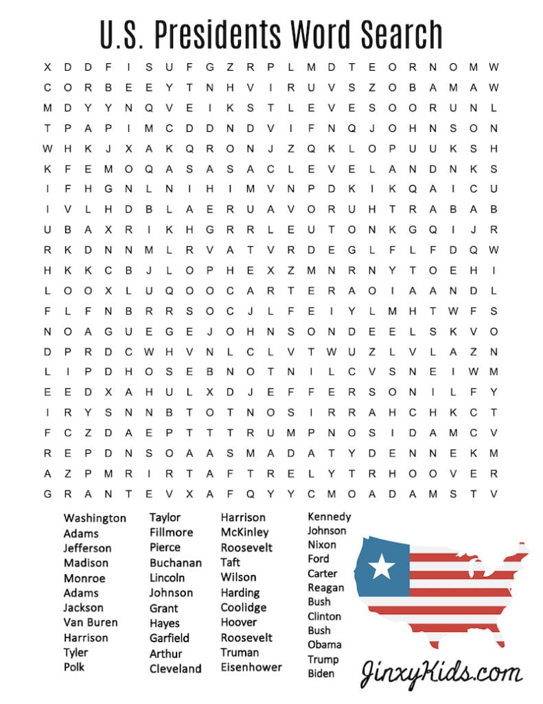Free printable us presidents word search