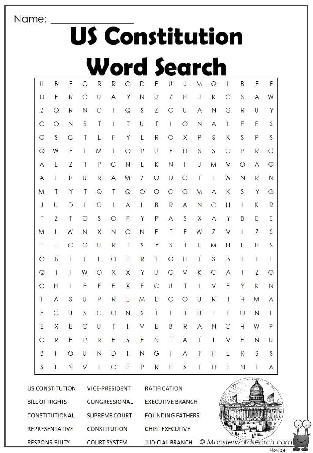 Us constitution word search