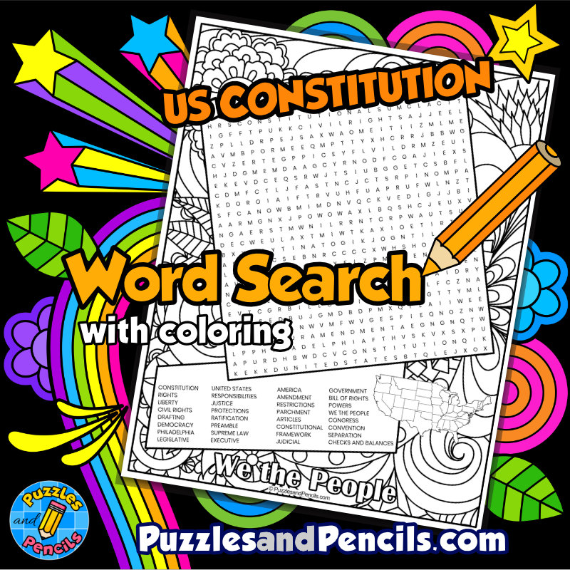 Us constitution word search puzzle with coloring constitution day wordsearch made by teachers