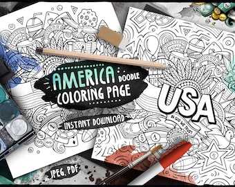 Usa digital coloring page united states of america doodle