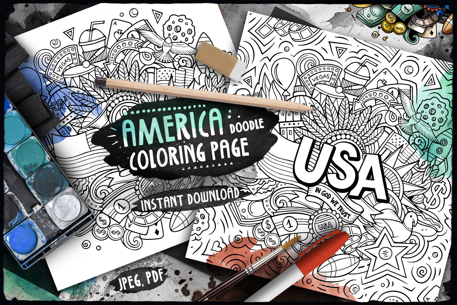Usa digital coloring page united states of america doodle