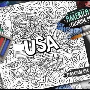 Usa digital coloring page united states of america doodle