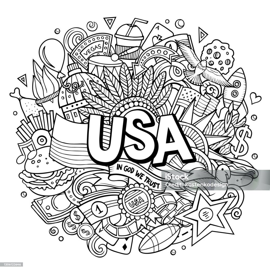 Usa hand drawn cartoon doodle illustration stock illustration