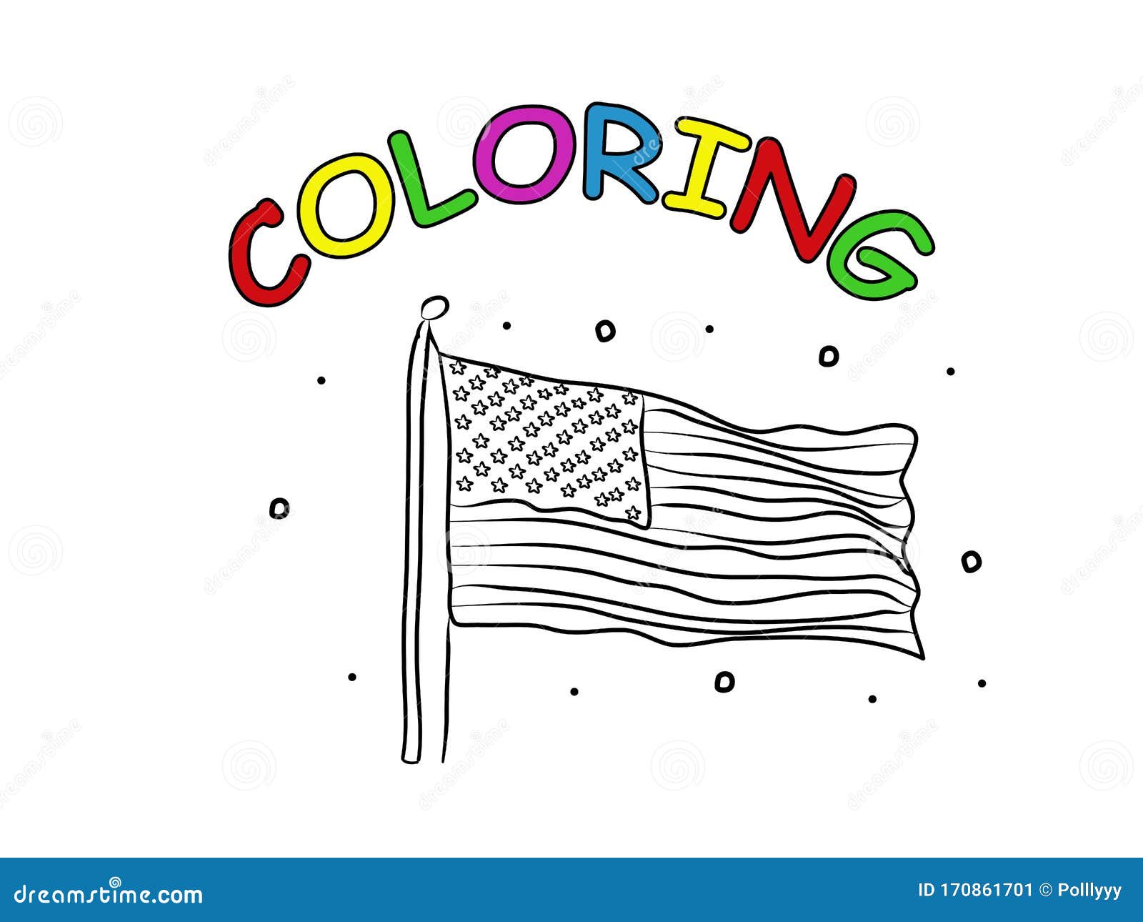 State flag of united states of america hand drawing coloring page modern doodle contour illustration black stock vector