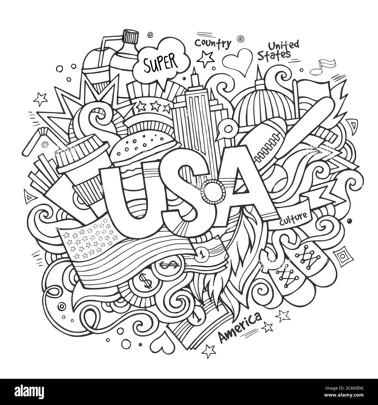 Usa hand lettering and doodles elements background stock vector image art