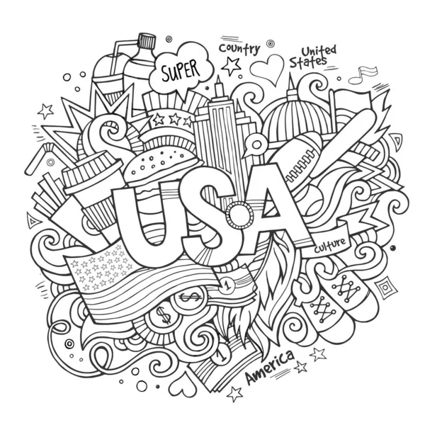 Usa hand lettering and doodles elements background stock vector by dsparrow