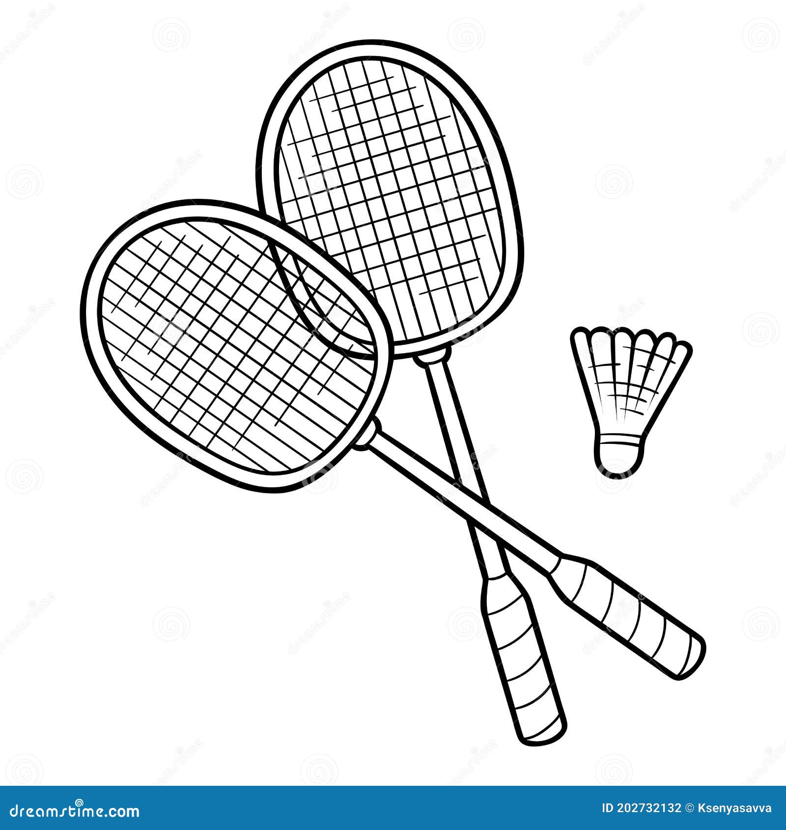 Coloring book for kids badminton rackets and shuttlecock stock vector