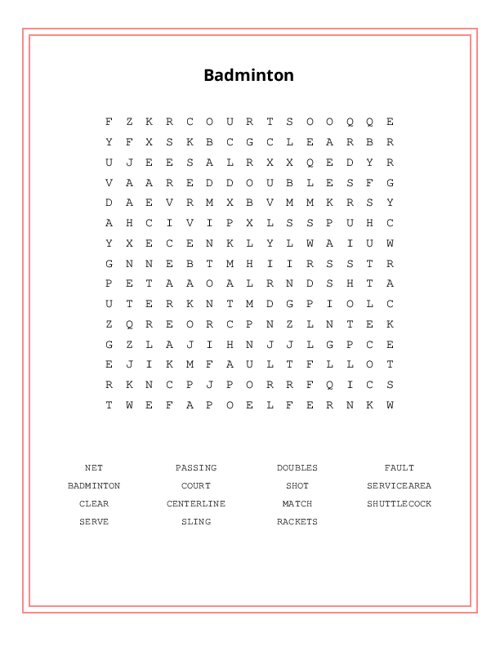 Badminton word search