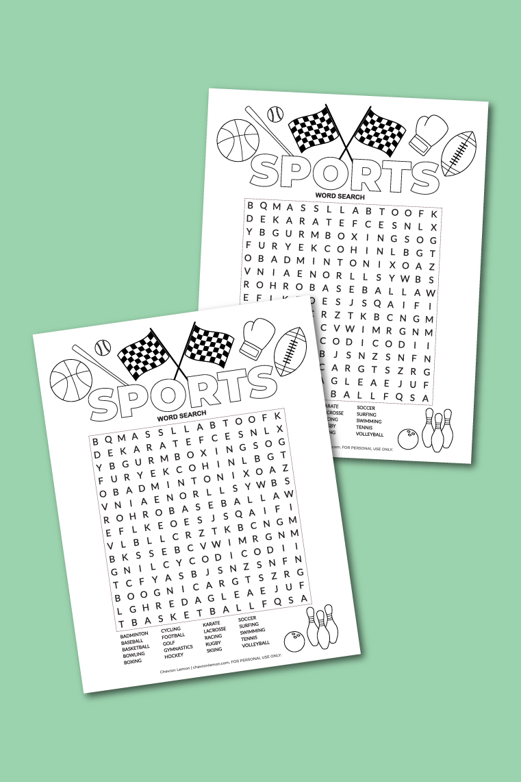 Printable sports word search puzzle