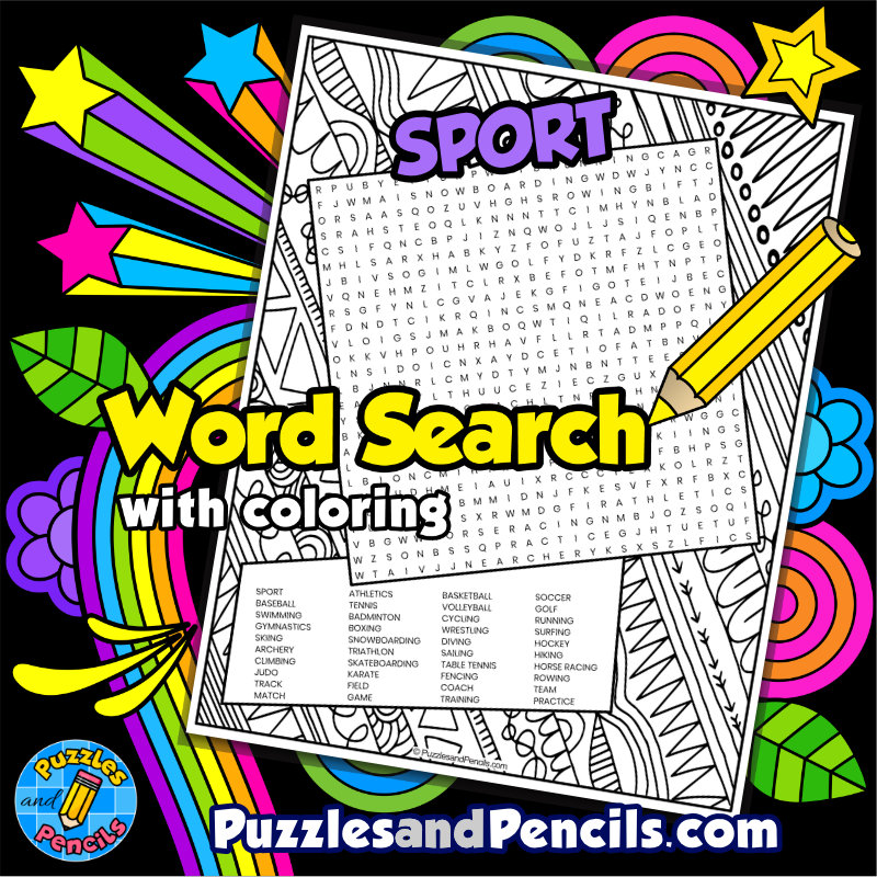 Sport word search puzzle activity with coloring made by teachers