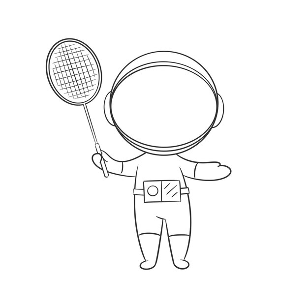 Premium vector astronaut wants to play badminton for coloring