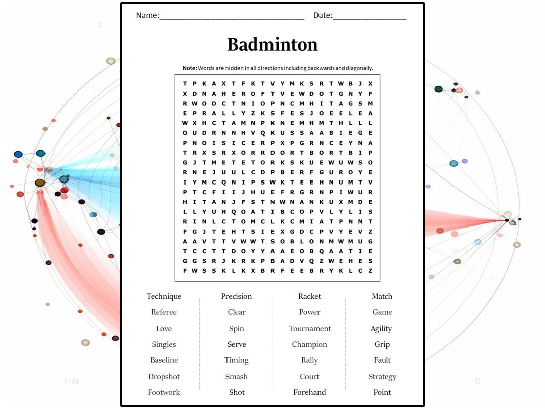 Badminton word search puzzle worksheet activity teaching resources